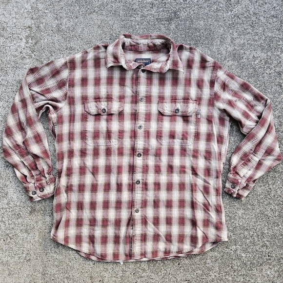 Woolrich Medium Weight Flannel Shirt Plaid Button Up Long Sleeve Red Brown Men M - Picture 1 of 11